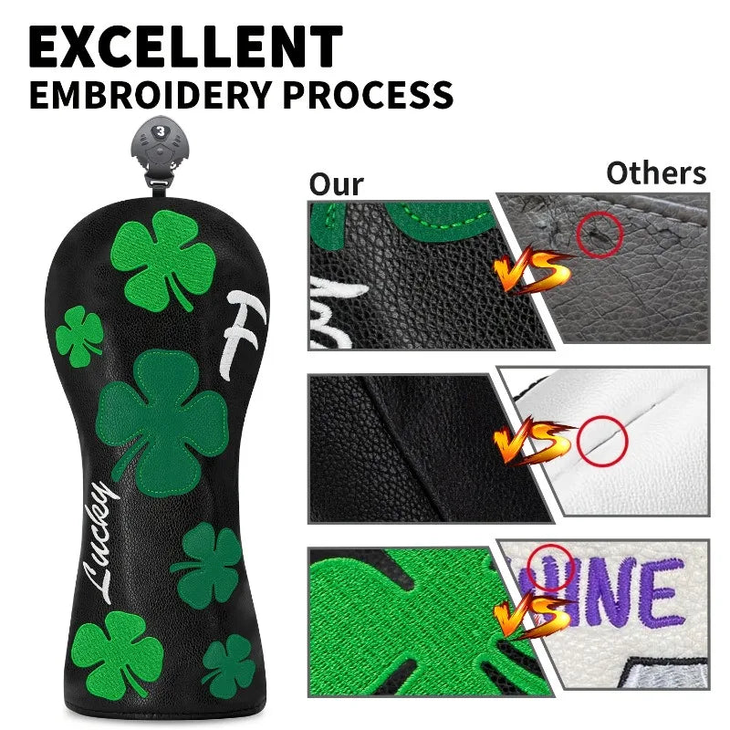 Four-Leaf Clover Golf Club Head Covers – Black Background