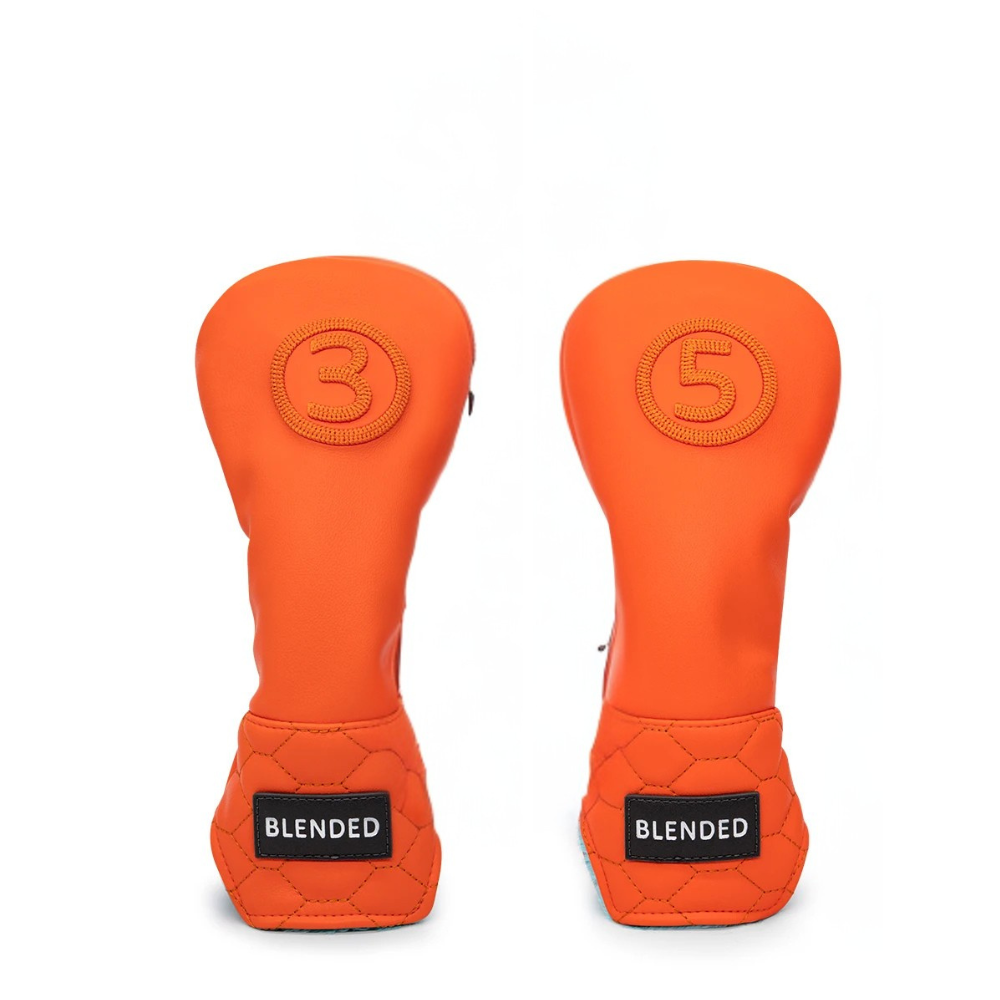 Barudan Golf bright orange fairway wood covers - Fairway 3 and Fairway 5 side by side handcrafted synthetic leather