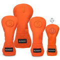 Barudan Golf orange 4-piece head cover set - driver, fairway 3, fairway 5 and hybrid covers bright handcrafted design