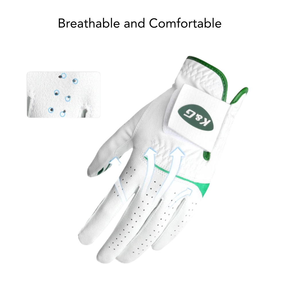 Close up of lightweight microfiber fabric on Tiger Strike golf glove - breathable