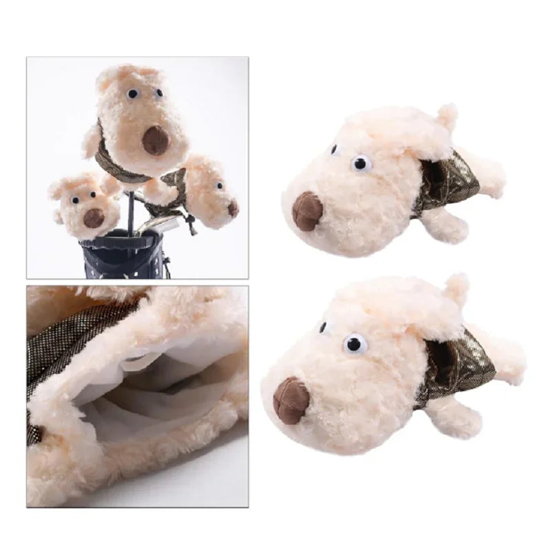 Close up of soft fuzzy plush material on dog golf head cover - huggable protective design