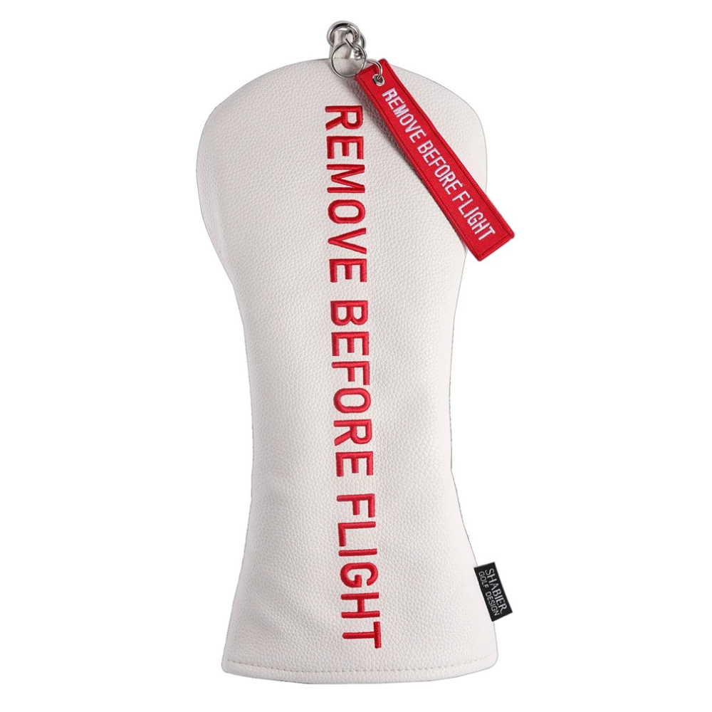 Remove Before Flight driver cover in white with red lettering sold separately - front view