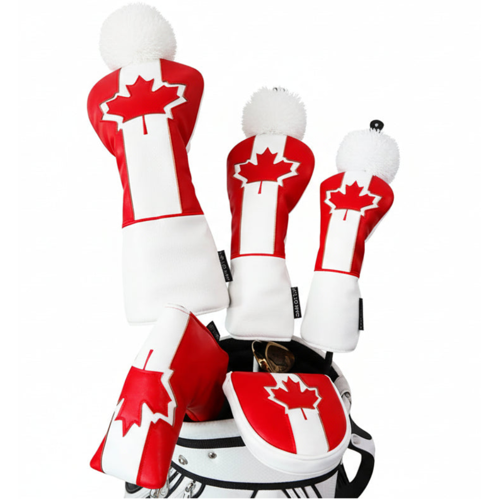 Maple Leaf driver, 3-wood, 5-wood and hybrid covers in a golf bag showing full set protection