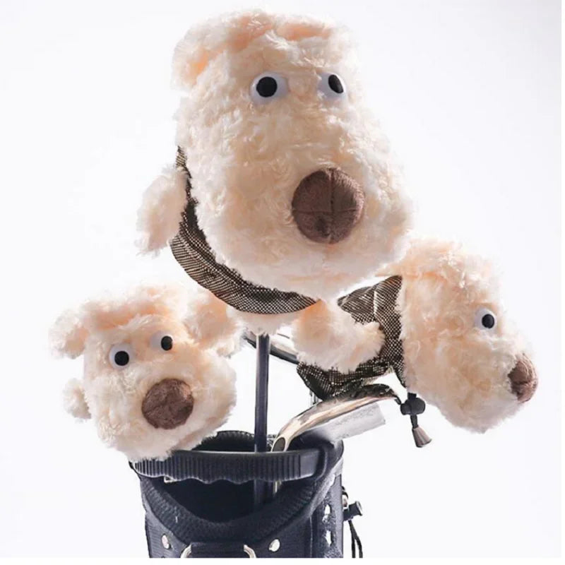 Cute plush dog golf head cover in a golf bag - adorable personality on the course