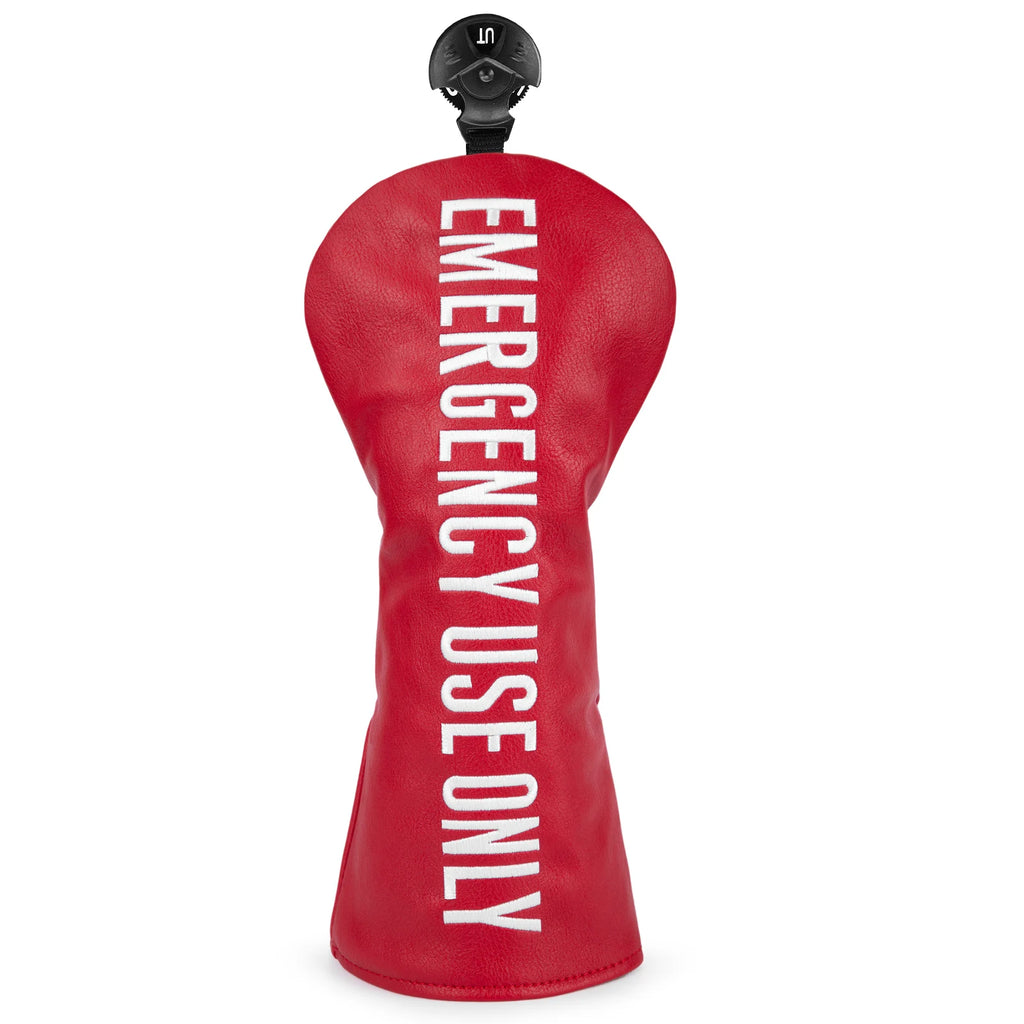 Emergency Use Only red hybrid cover with bold white lettering - front view fits standard hybrid clubs