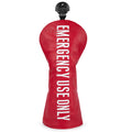 Emergency Use Only red hybrid cover with bold white lettering - front view fits standard hybrid clubs