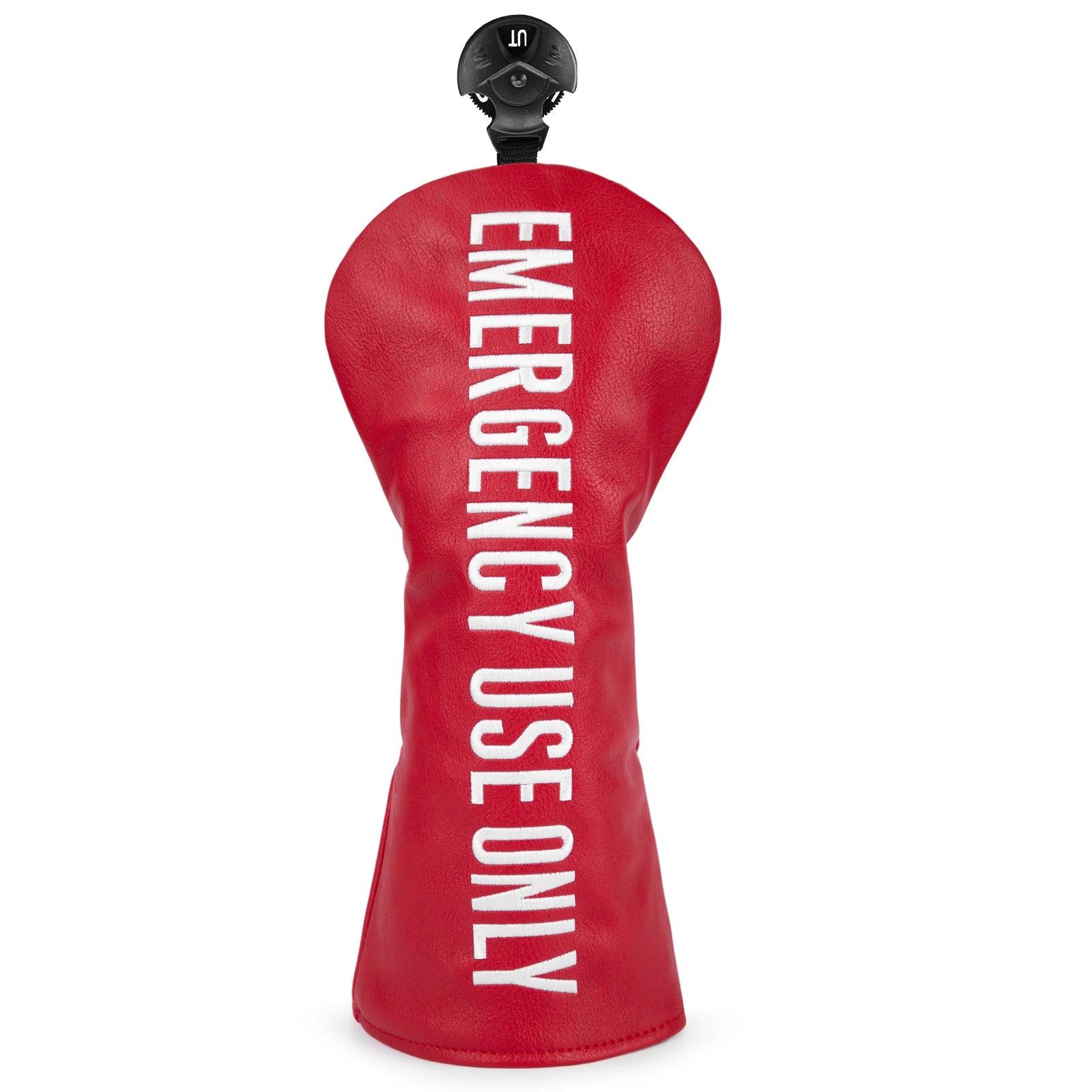 Emergency Use Only red hybrid cover with bold white lettering - front view fits standard hybrid clubs