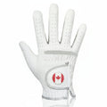 Golfer wearing Right Hand white Red Maple Leaf glove while gripping driver - breathable micro fabric for comfort