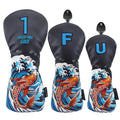 Koi Fish 13UT 3-piece head cover set on black background - driver, 3-wood and hybrid covers