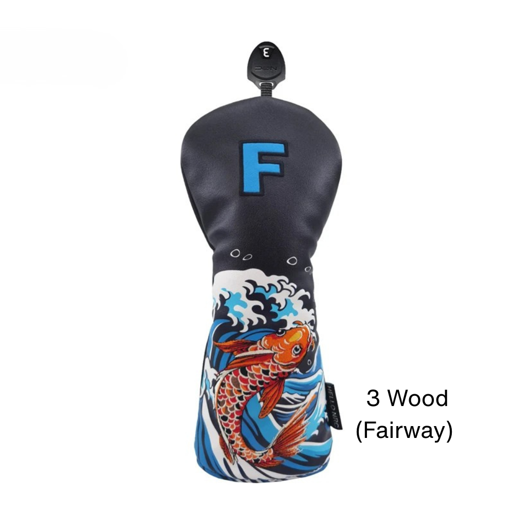 Koi Fish 3-wood cover from 13UT set on black background - fits standard 3-wood
