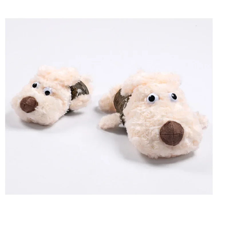 Little dog and big dog plush golf head covers side by side - size comparison for fairway woods and drivers