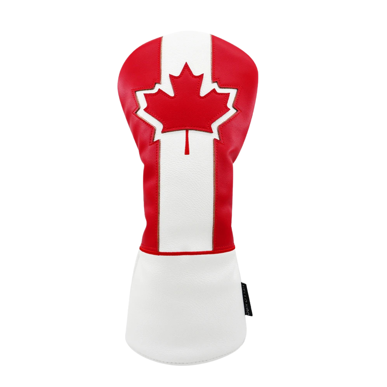 Maple Leaf driver head cover in red and white PU leather with fur lining - front view