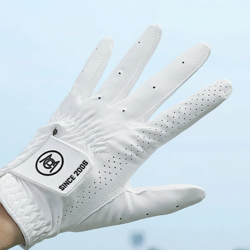 PGM women's golf gloves worn on both hands showing lightweight fit and natural feel during swing