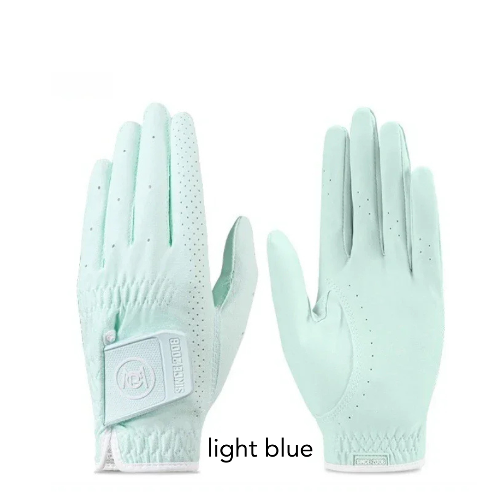 Pair of Light Blue PGM women's golf  showing breathable holes and comfortable fit