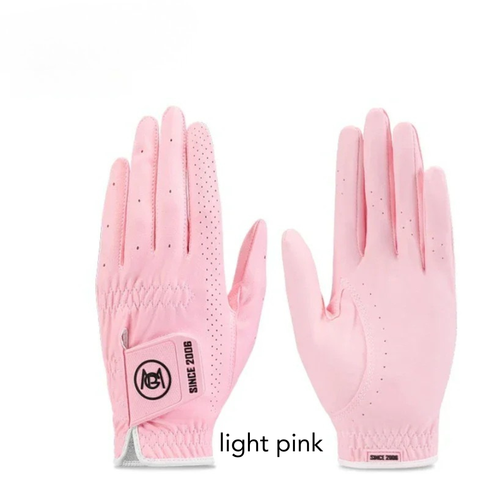 Pair of light pink PGM women's golf  showing breathable holes and comfortable fit