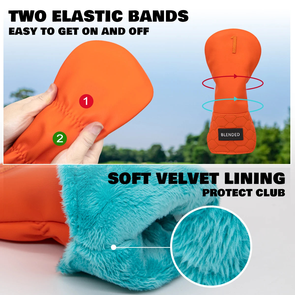 Plush velvet lining inside Barudan Golf orange driver cover for scratch protection