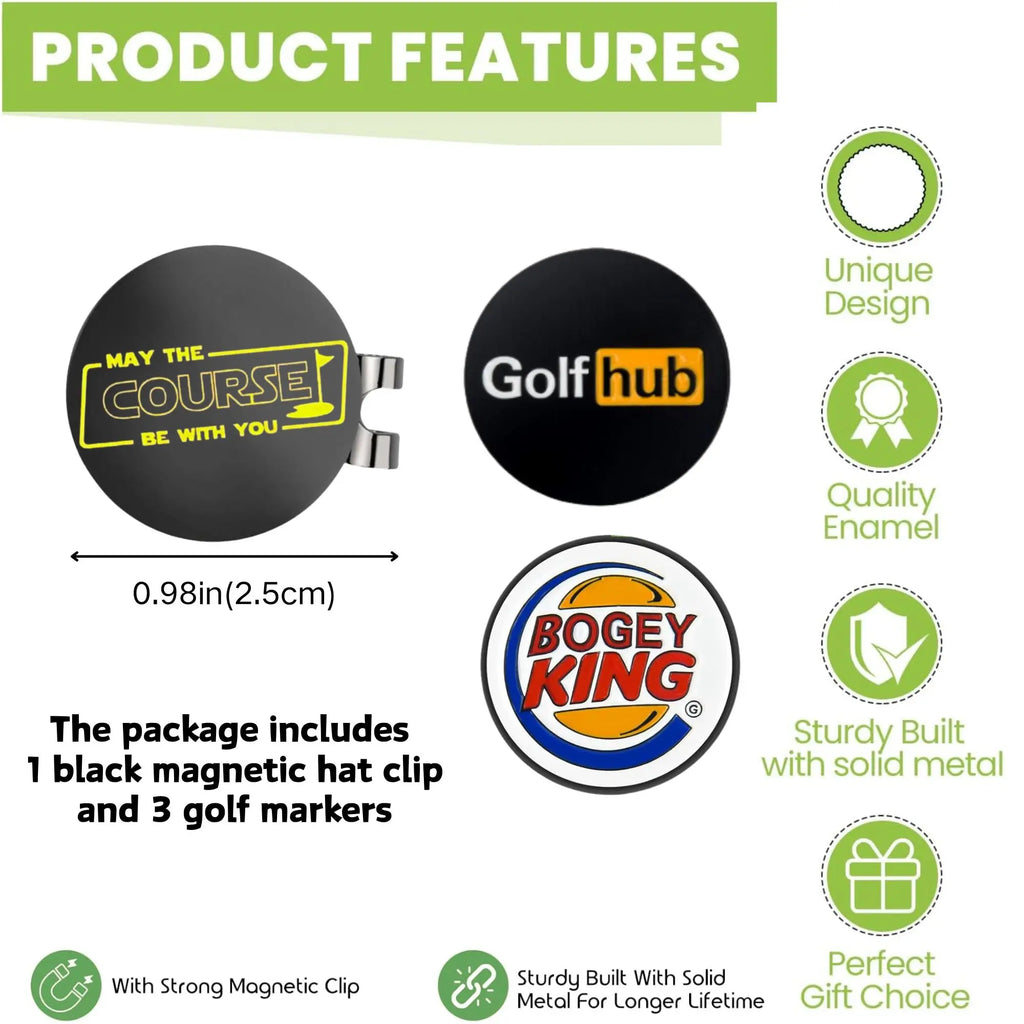 Funny Golf Ball Markers 3-Pack – Golf Hub, Bogey King & May the Course Be With You