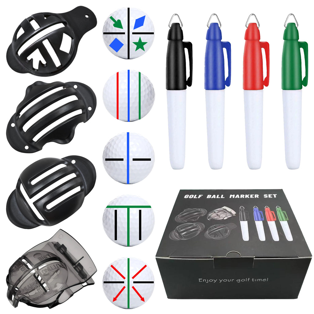 Golf Ball Marking Kit – 8-Pack with Alignment Stencils & 4 Colors