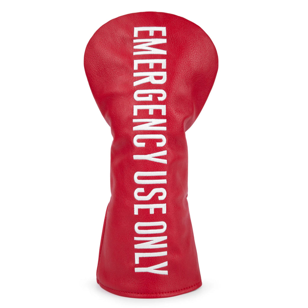 Emergency Use Only Red Driver Cover – Bold White Lettering | Premium Synthetic Leather with Plush Velvet Liner | Fits 460cc Drivers