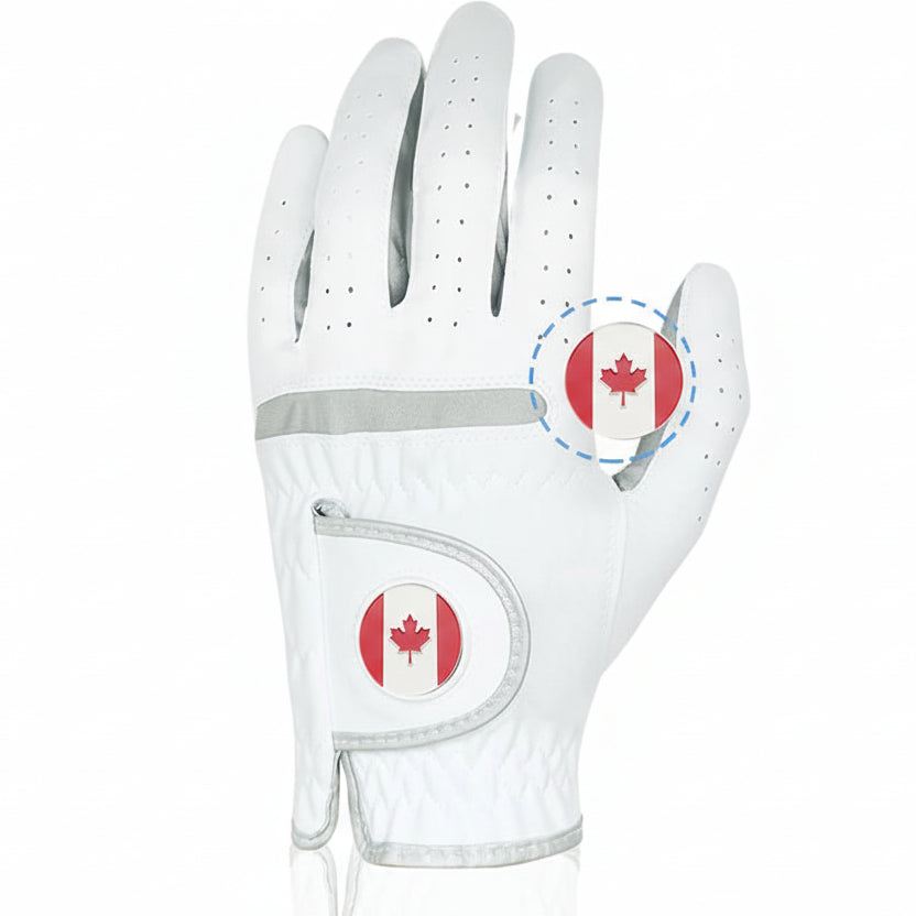 Red Maple Leaf Golf Glove with Magnetic Marker – Breathable Micro Fabric Knit | Available for Left or Right Hand