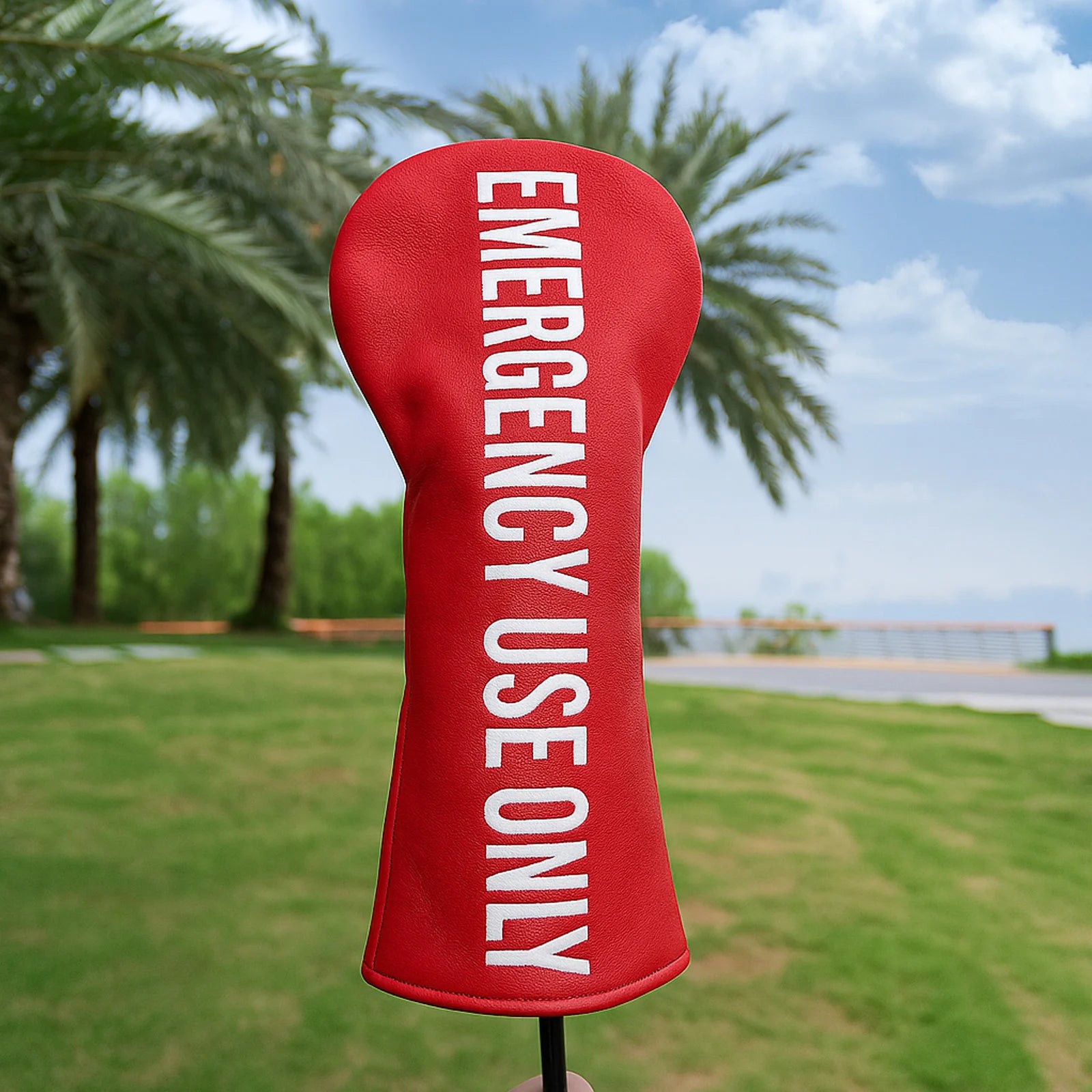 Emergency Use Only Red Driver Cover – Bold White Lettering | Premium Synthetic Leather with Plush Velvet Liner | Fits 460cc Drivers