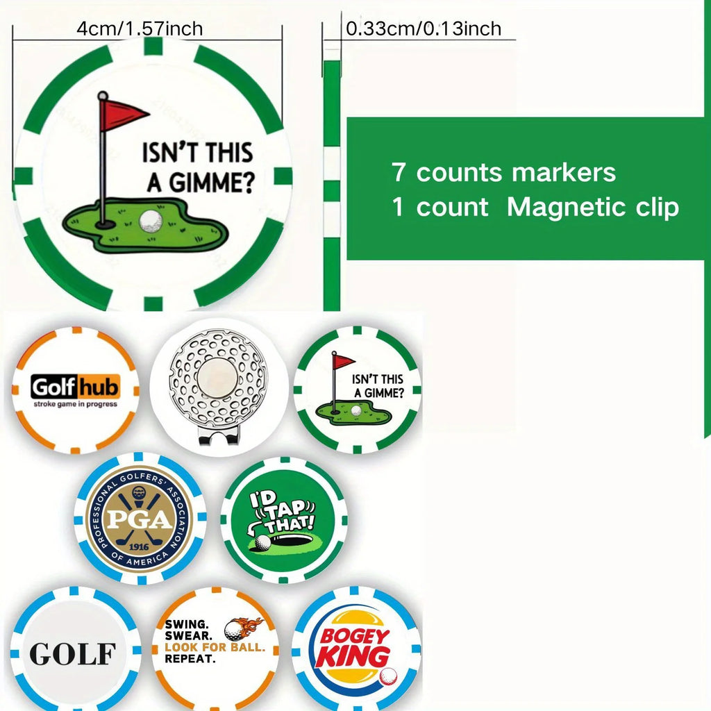 Golf Ball Markers with Magnetic Hat Clip – 7-Pack