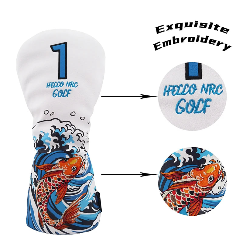 Koi Fish Golf Driver Head Cover – Premium PU Leather for Most Drivers