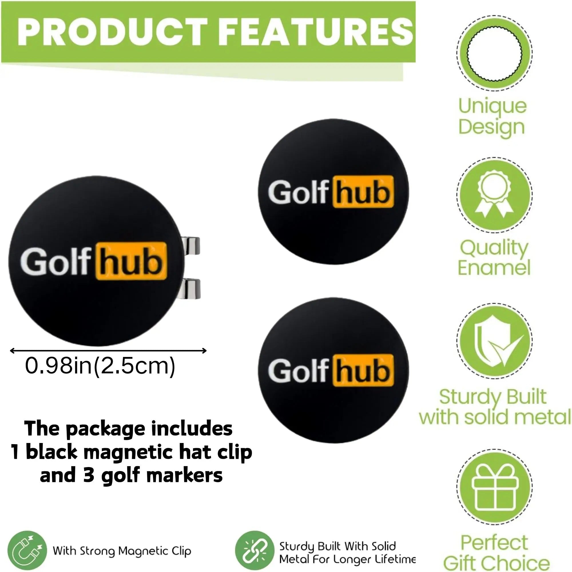 Golf Hub Ball Markers with Magnetic Hat Clip – 3-Pack