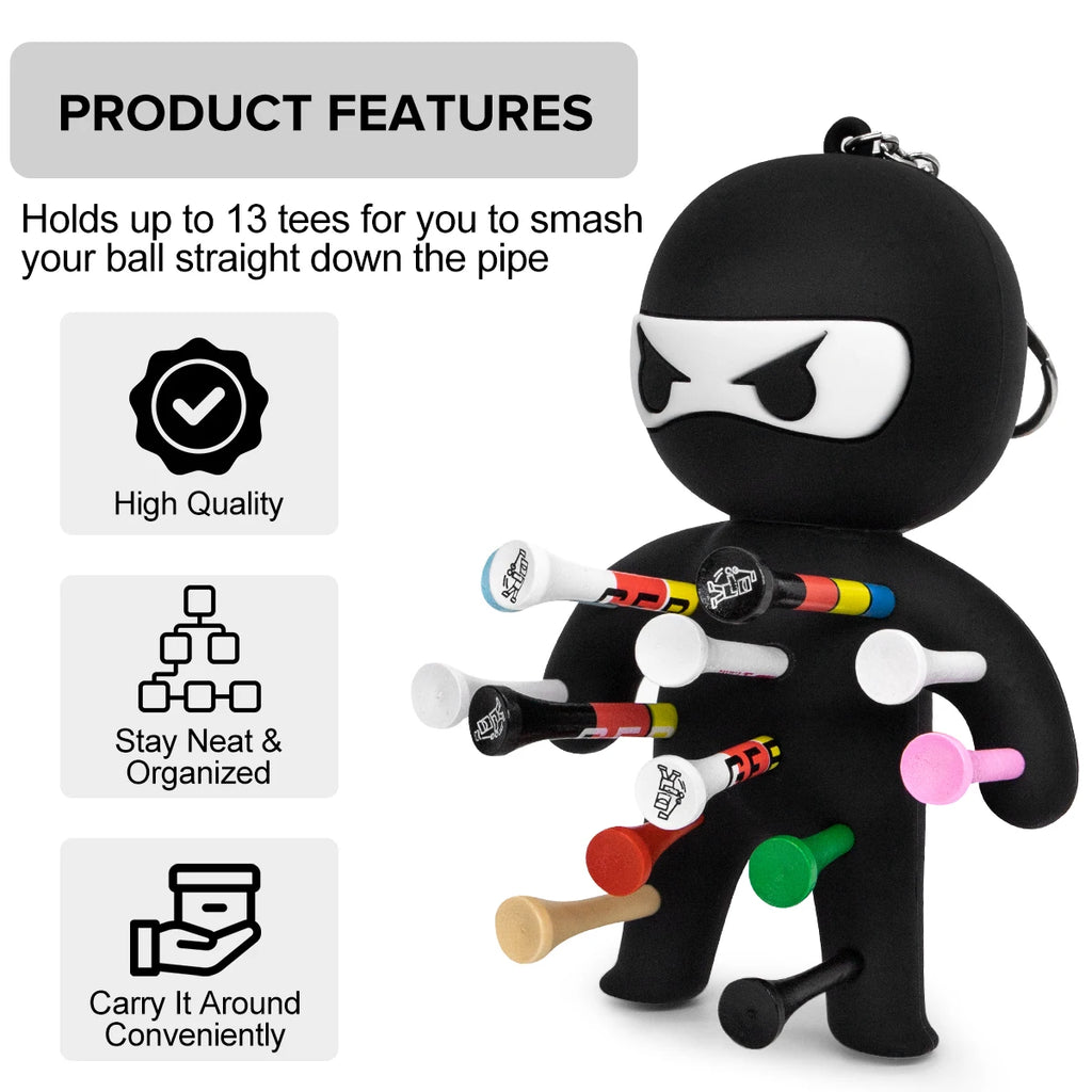 Ninja Golf Ball & Tees Holder Keychain - Silicone with 10 Tees
