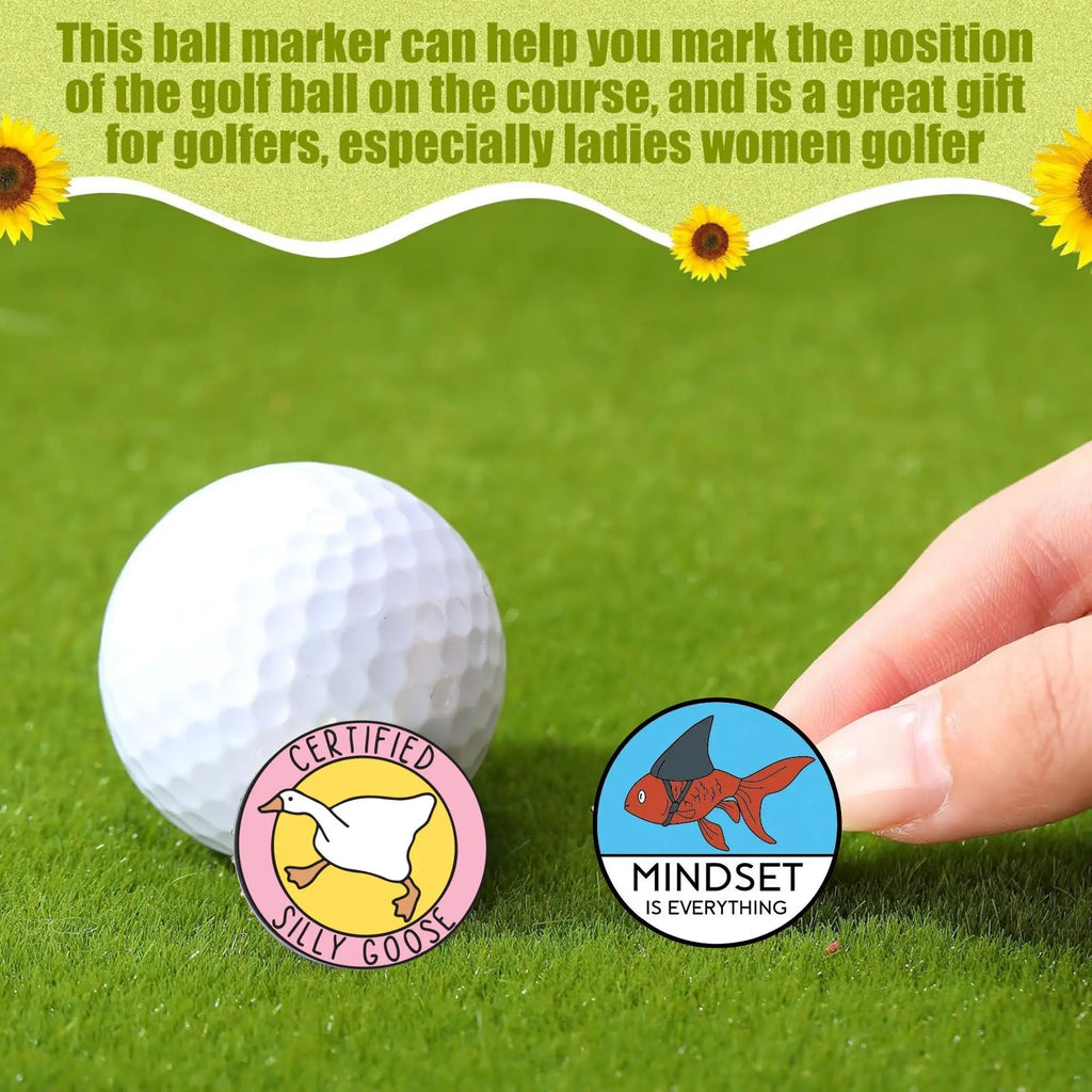 Goldfish & White Goose Enamel Golf Ball Markers with Magnetic Hat Clip – 2-Pack