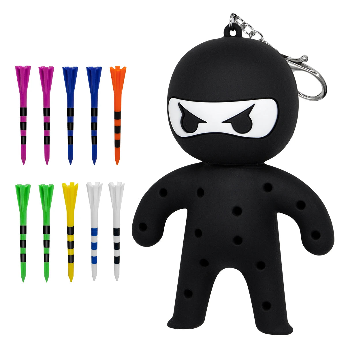 Ninja Golf Ball & Tees Holder Keychain - Silicone with 10 Tees