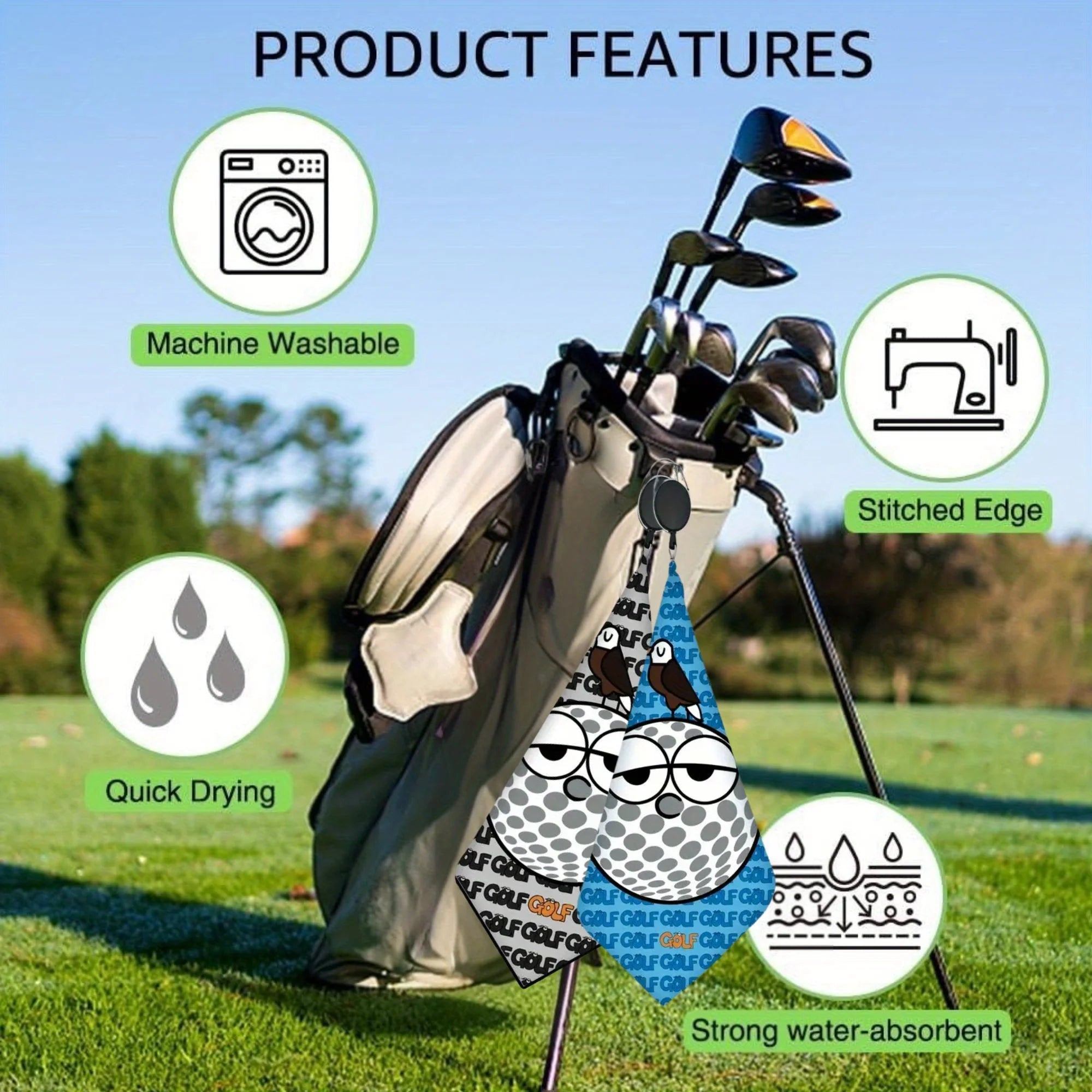 Unimpressed Golf Ball Towel 2-Pack – Microfiber with Telescopic Hook