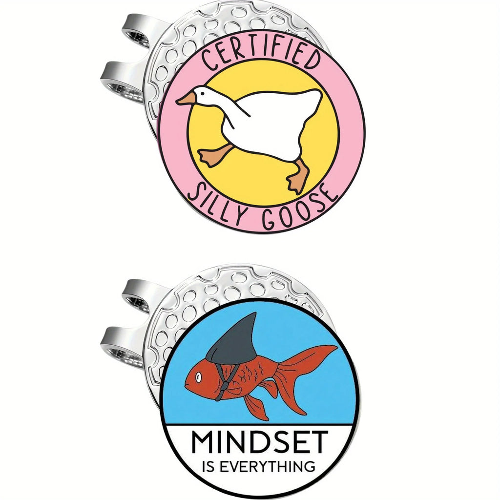 Goldfish & White Goose Enamel Golf Ball Markers with Magnetic Hat Clip – 2-Pack