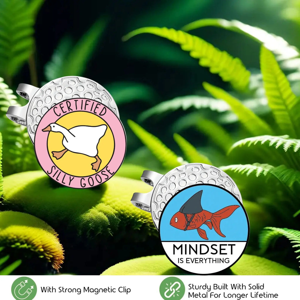 Goldfish & White Goose Enamel Golf Ball Markers with Magnetic Hat Clip – 2-Pack