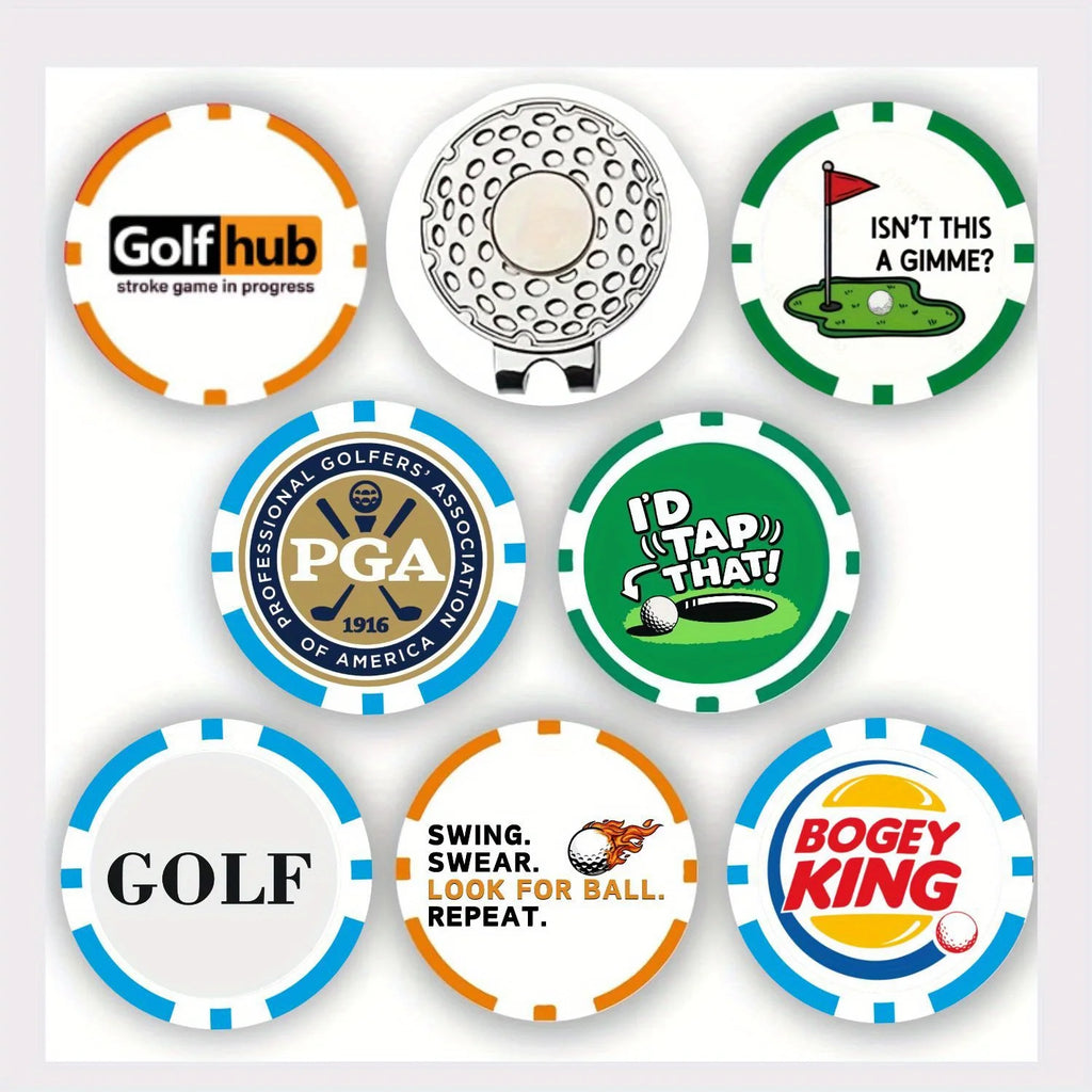 Golf Ball Markers with Magnetic Hat Clip – 7-Pack