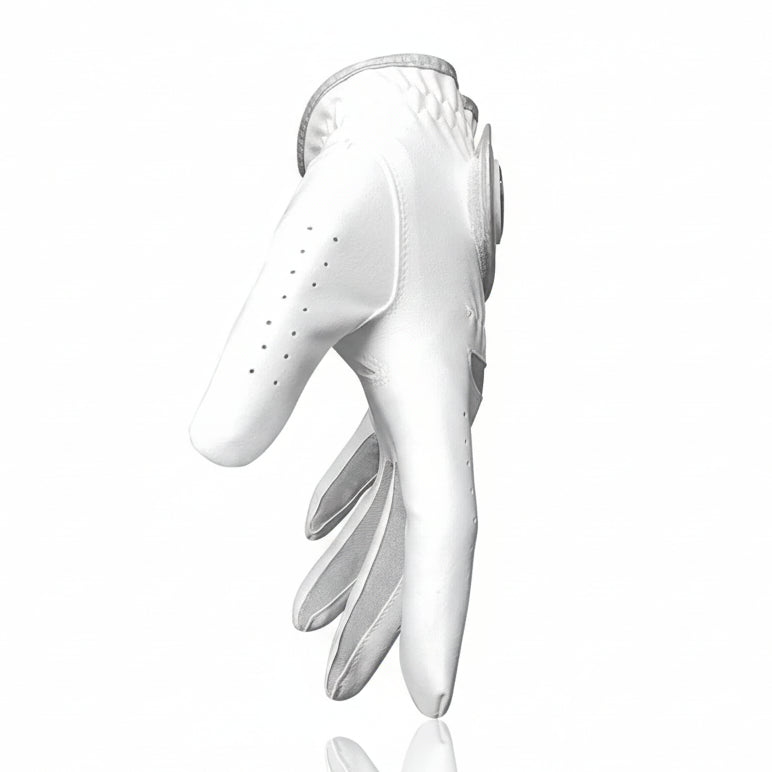 Side View Red Maple Leaf golf glove worn and snug fit