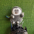 Smiling fuzzy monkey driver head cover with peace sign – plush golf club protector