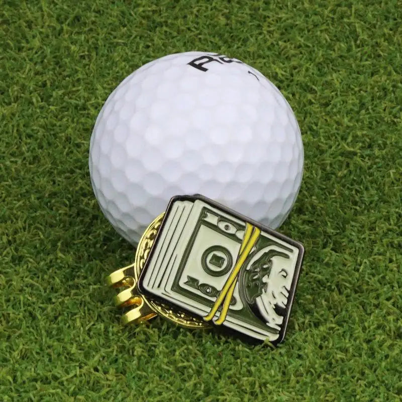 Dollar bill golf ball marker with magnetic hat clip - front view showing dollar design