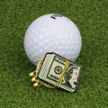 Dollar bill golf ball marker with magnetic hat clip - front view showing dollar design