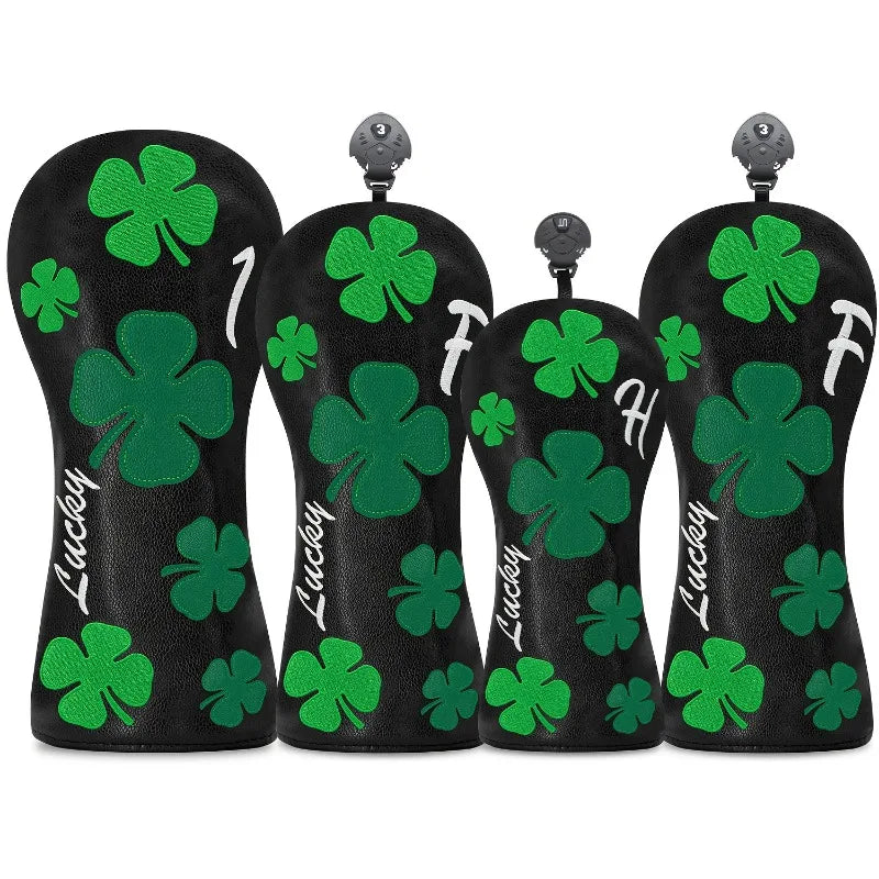 Four-Leaf Clover Golf Club Head Covers – Black Background