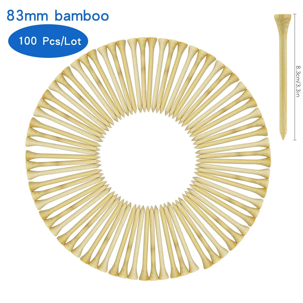 Wooden Golf Tees - 100-Pack in 4 Sizes (Bamboo/Wood)